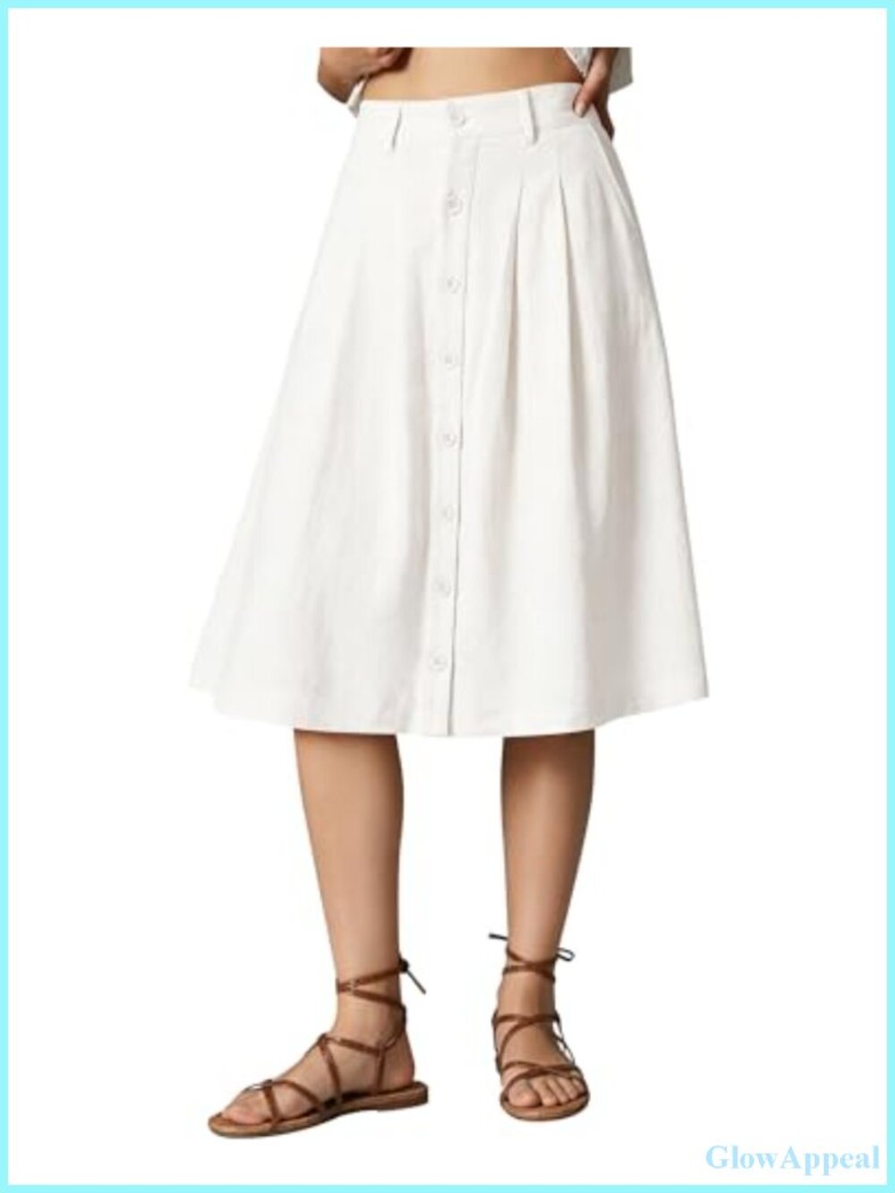 Linen Midi Skirt High Waisted Pleated A Line Summer